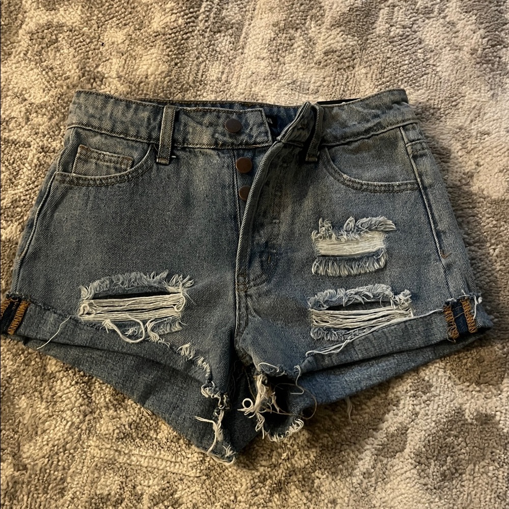 Fashion Nova Blue Distressed Jean Shorts